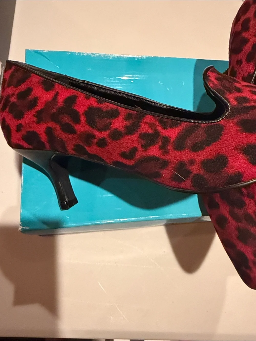 Bellini Red and Black Leopard Print Pointed-Toe Heels